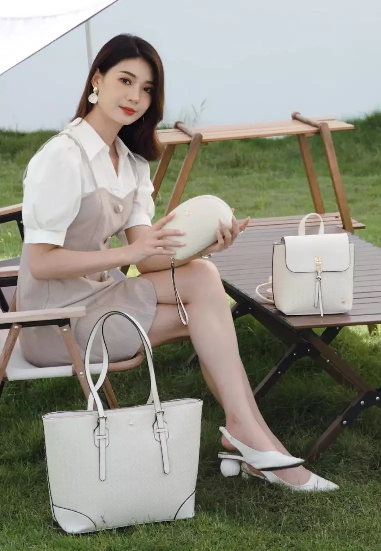 3-in-1 Women's Tote Bag + Backpack + Pouch - White