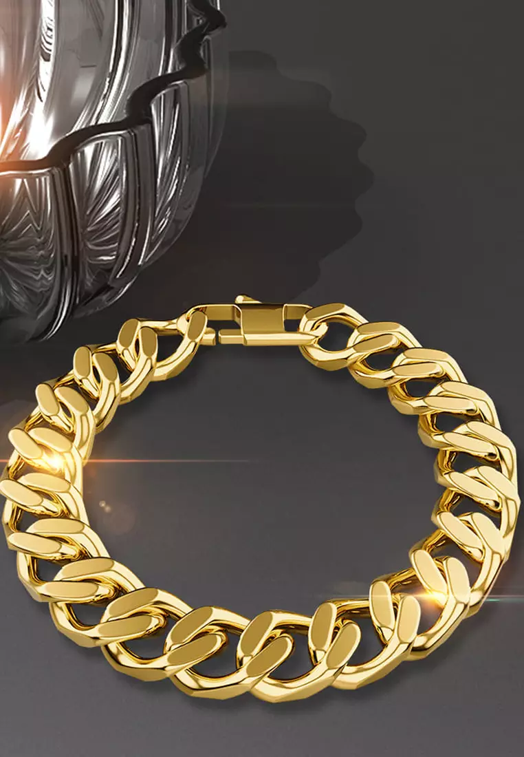 Muse Cuban Gold Layered Stainless Steel Chain Bracelet 22.5cm
