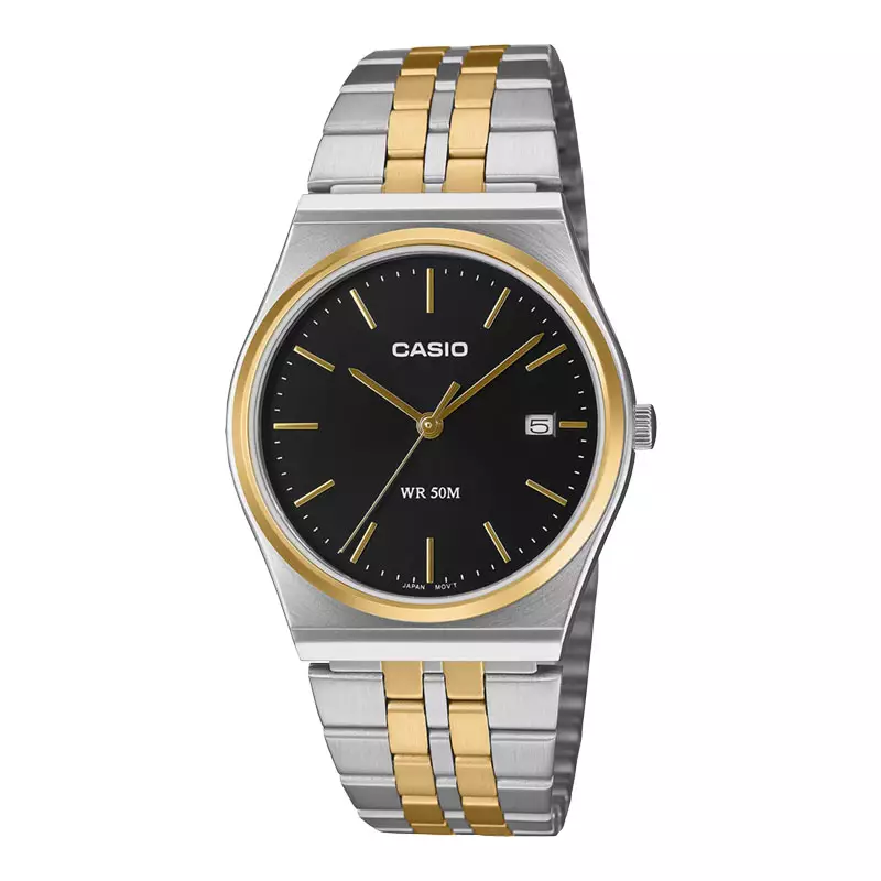 Jam Tangan Pria Casio General MTP-B145SG-1AVDF Black Dial Dual Tone Stainless Steel Band