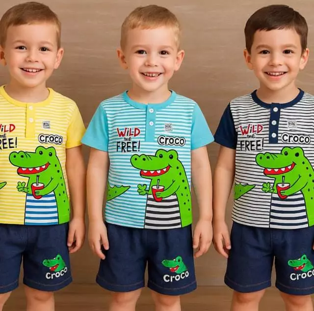Little J - Setelan Stripe CROCO / Setelan Anak Cowok Motif Printing / Setelan Anak Murah Harian Usia 1 - 5 Tahun SNI