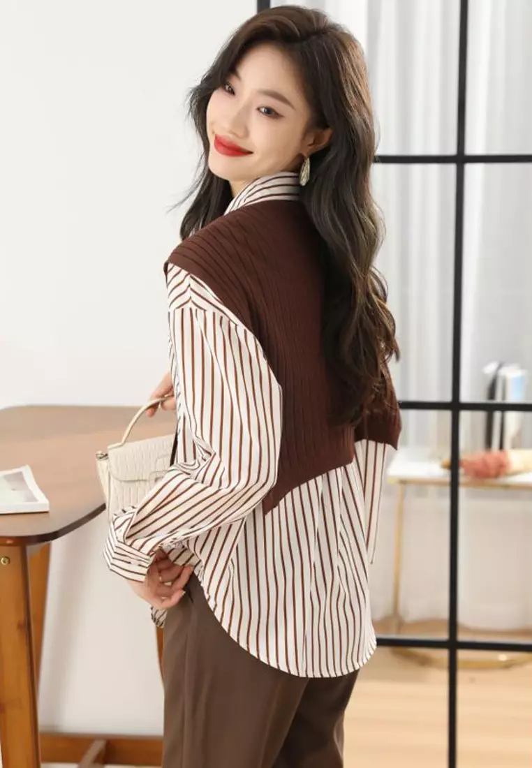 Buy Halo Striped Long Sleeves Shirt With Scarf (2pcs) 2025
