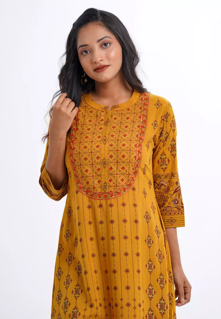 Le Reve 刺绣粘胶民族风长款束腰外衣