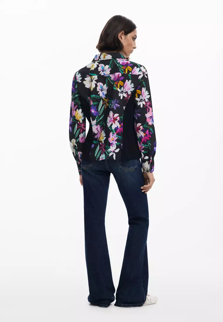 Combined silhouette floral shirt