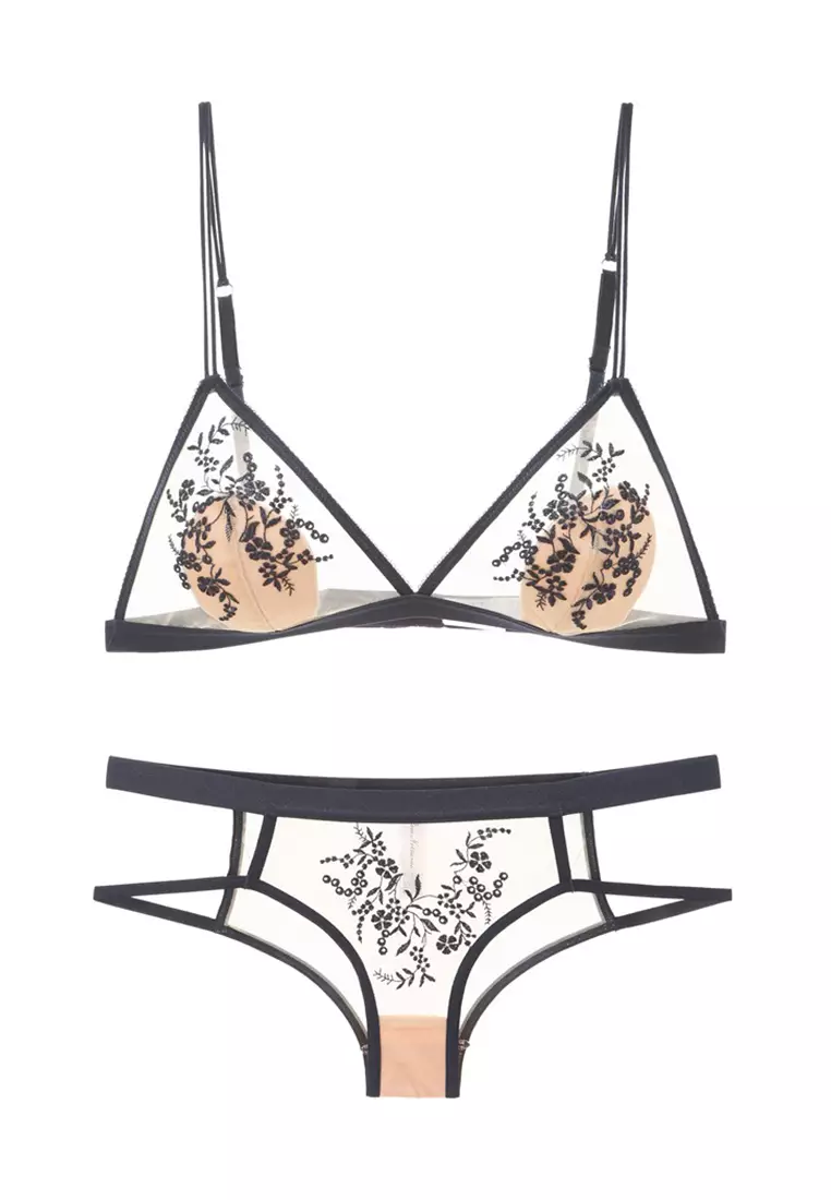 Sunnydaysweety 2023 S/S European and American ultra-thin triangle cup no  steel ring sexy mesh embroidery lace bra set CA23050458BL 2023, Buy  Sunnydaysweety Online