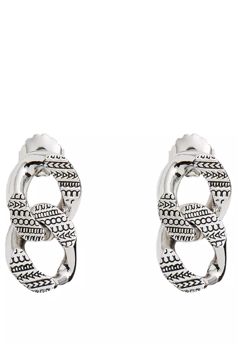 The Monogram Chain Link Earrings in Light Antique Silver 2F3JER001J28