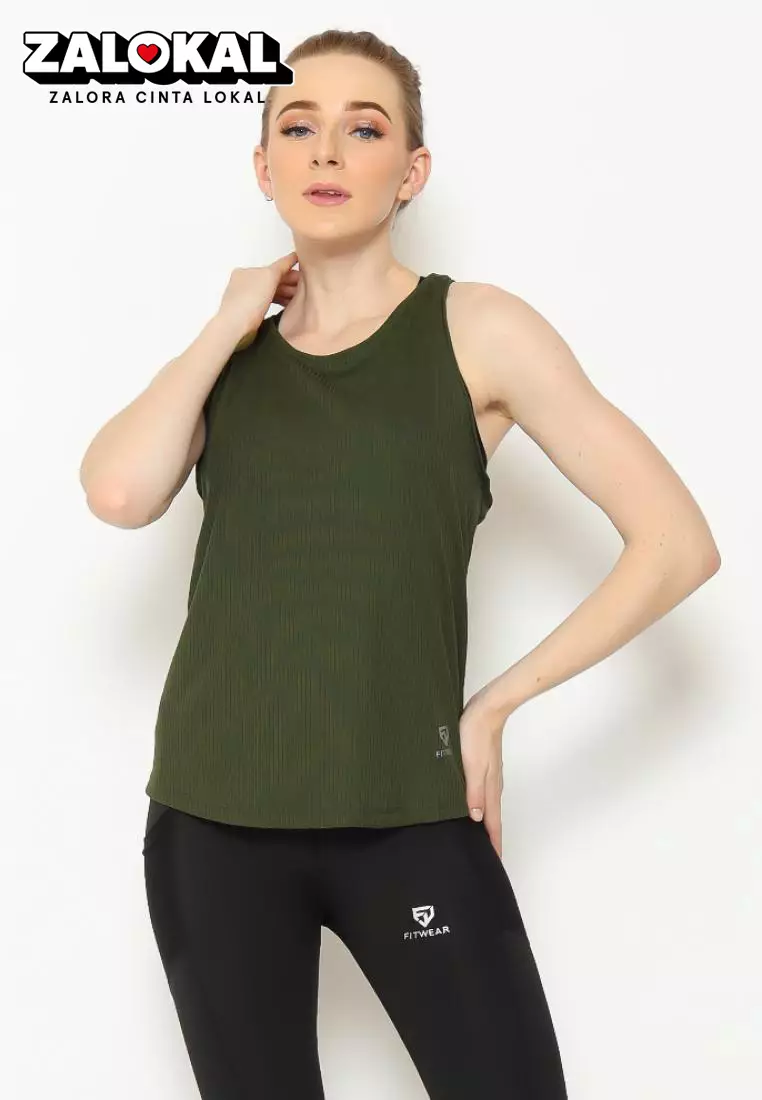 Fitwear - Tanktop Olahraga Wanita DANIELLE RIBB TANK - OLIVE