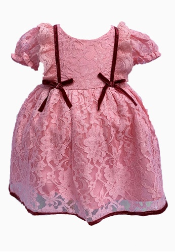 Era Maya pink Premium Floral Lace Pink Baby Dress with Velvet Bows 26D37KA023AAD9GS_1