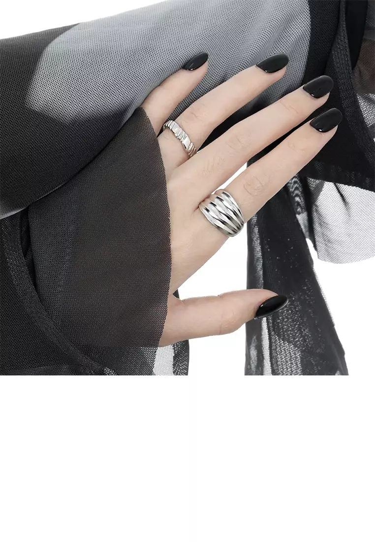 925 Sterling Silver Simple and Personalized Multi-layered Wave Geometric Adjustable Ring