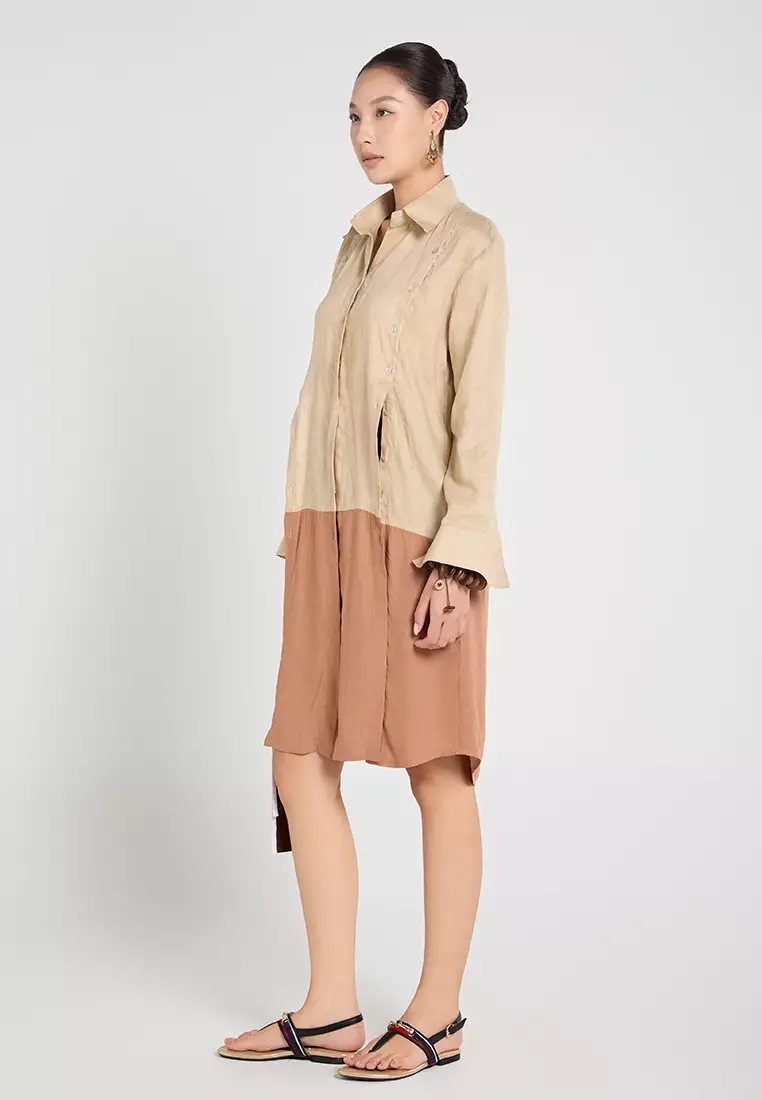Oversized Linen Shirt with Bold Cut-Outs