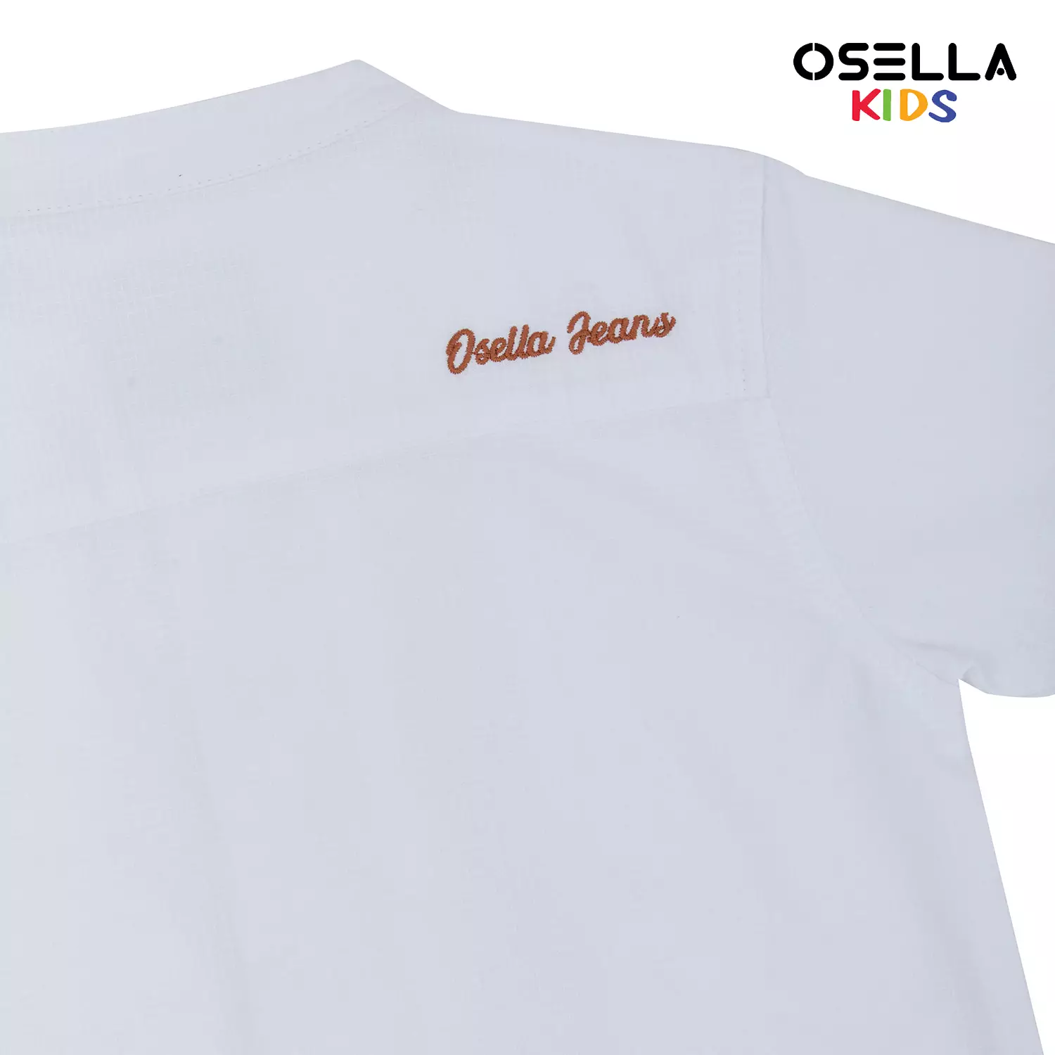 Osella Arka Embroidery Short Sleeve Shirt With Stand Collar In White 2232520801 | Atasan Kemeja Lengan Pendek Anak Laki Laki