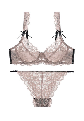 ZITIQUE brown Sexy Push Up Ultra-thin Transparent Lace Lingerie Set (Bra And Underwear) - Brown 3061FUS80B471BGS_1