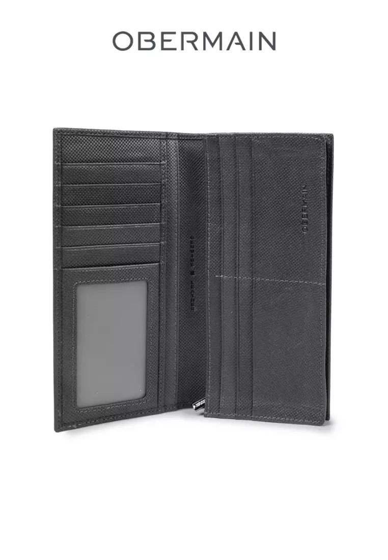 RFID Long Wallet Genuine Leather Grey