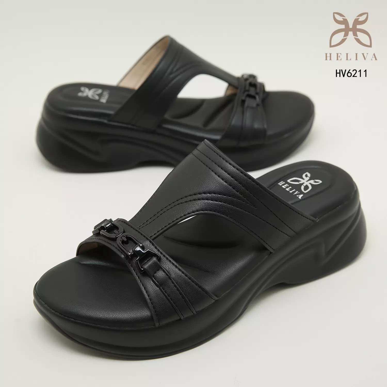 Heliva Joyce Lady Sandals Wedges Double Strap Chain Sol 5cm