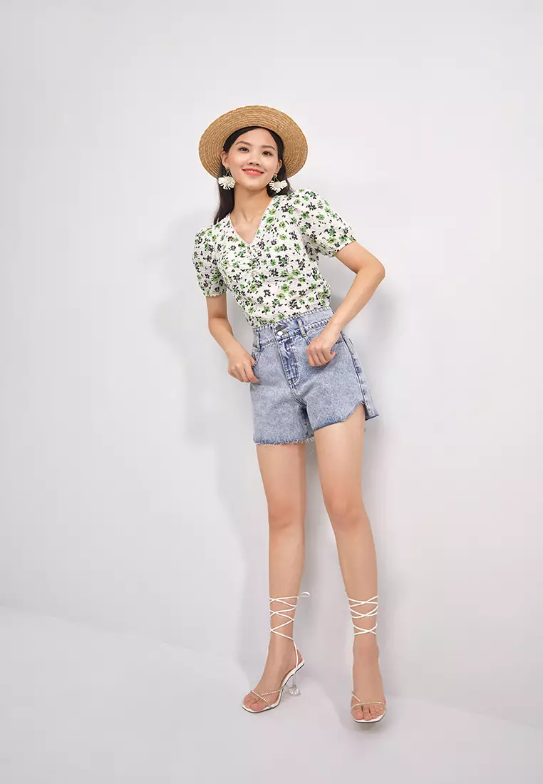 V-Neck Textured Floral Top