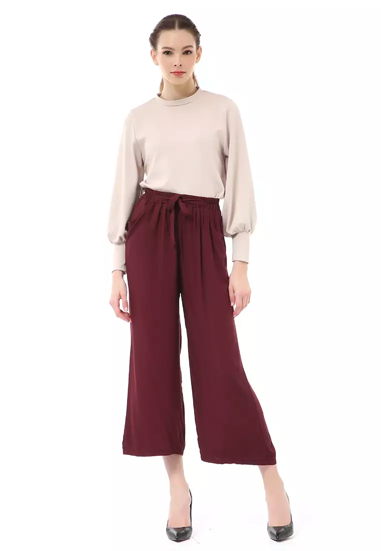 Stella Celana Panjang Casual Wanita Kulot Loose Pants Homewear Material Rayon ORIGINAL - Maroon
