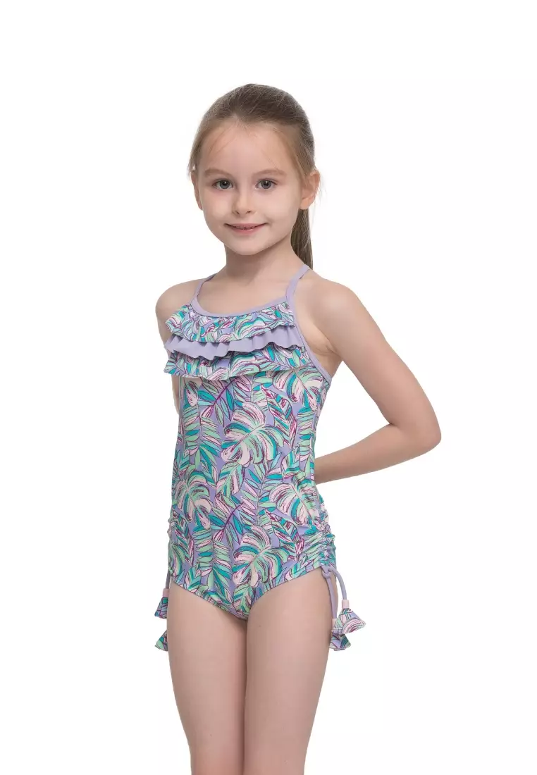 Sunseeker Girl Palms Frilled Cross Back Swimsuit