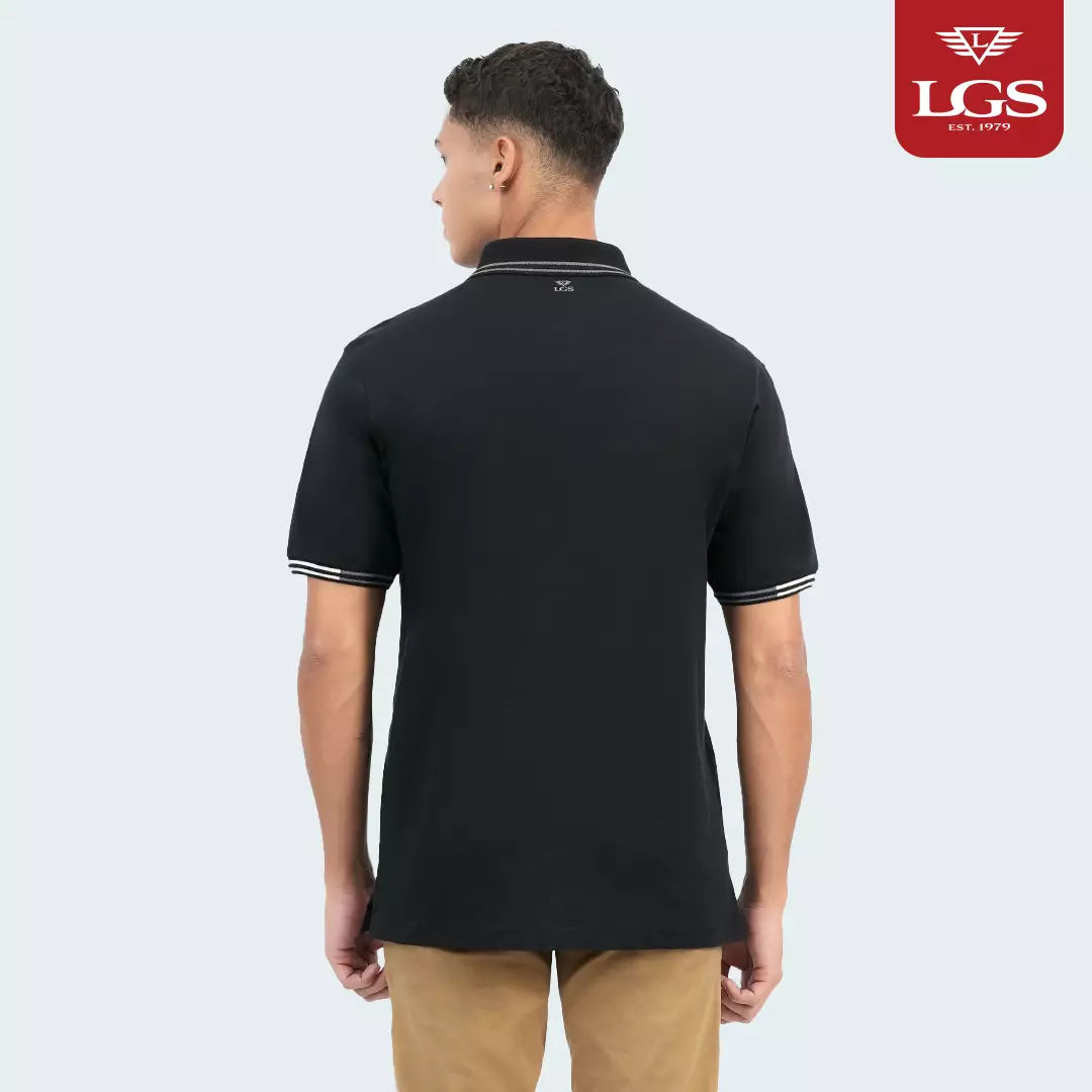 LGS - Kaos Polo Pria - Lengan Pendek - Hitam - Kerah Stipe - Katun - Slim Fit - JWS.325.S3642F.33.C