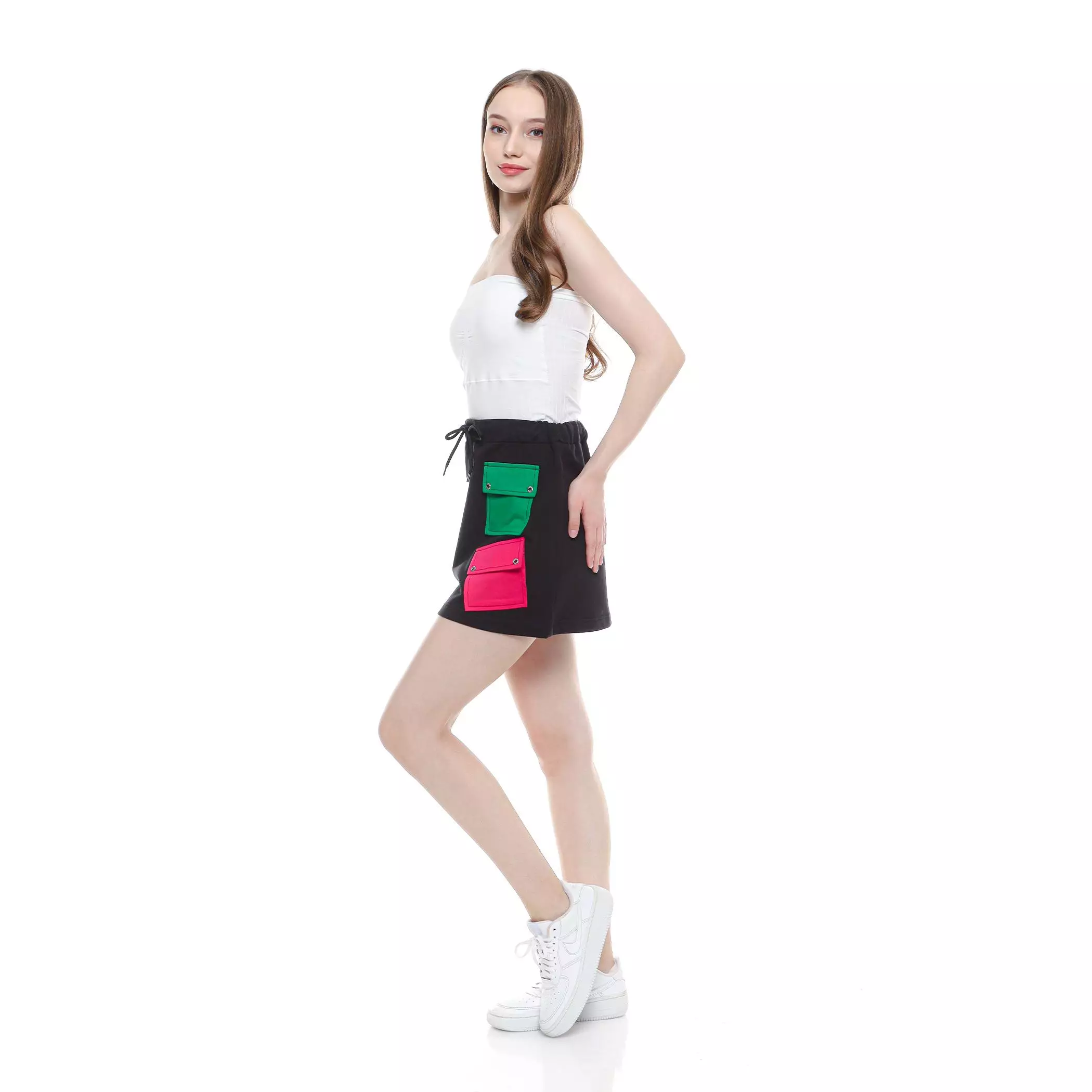 Enough For Today - Rok Mini Saku Cargo Hitam Kombinasi Patch Variasi Warna