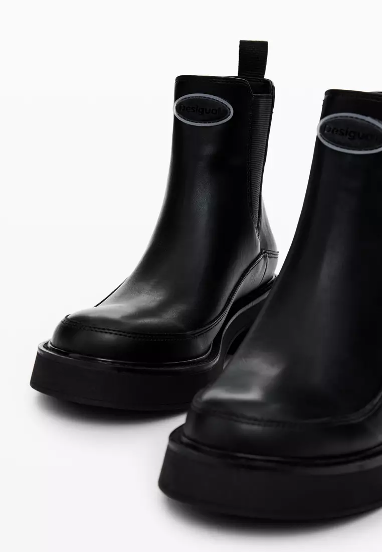 Black Low heel faux leather ankle boots