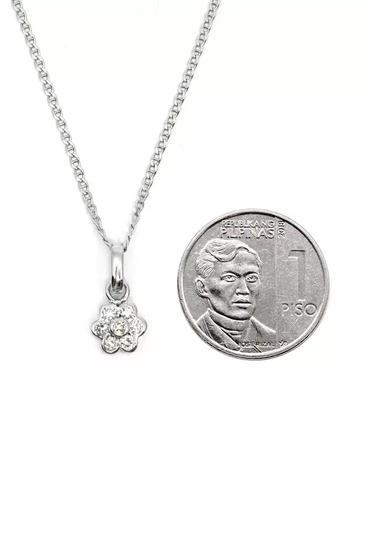 14k Italian Made White Gold Necklace And Pendant With Diamonds