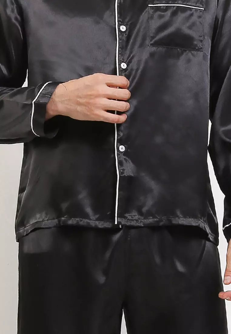 Pyjama Pijama Baju Tidur Satin Silk Long Sleeve Long Pants Mens Sleepwear