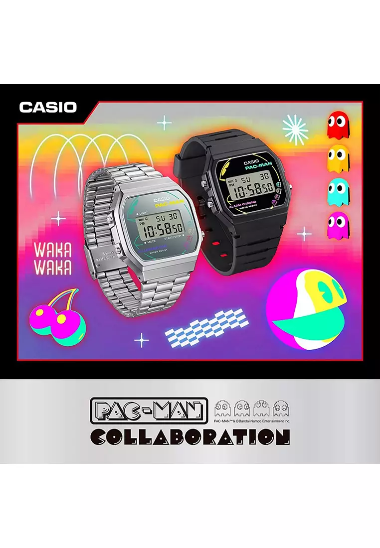 Vintage x Pac Man Unisex Digital Watch A168WEPC-7A Silver Stainless Steel Strap