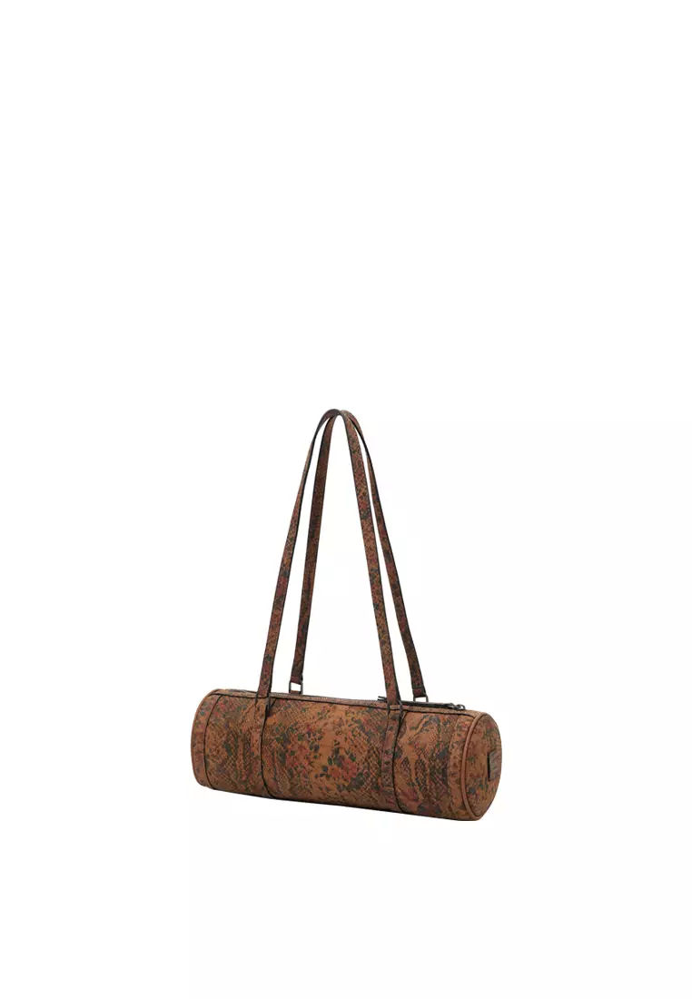 Barrel Baguette Bag - Snake Embossed Caramel