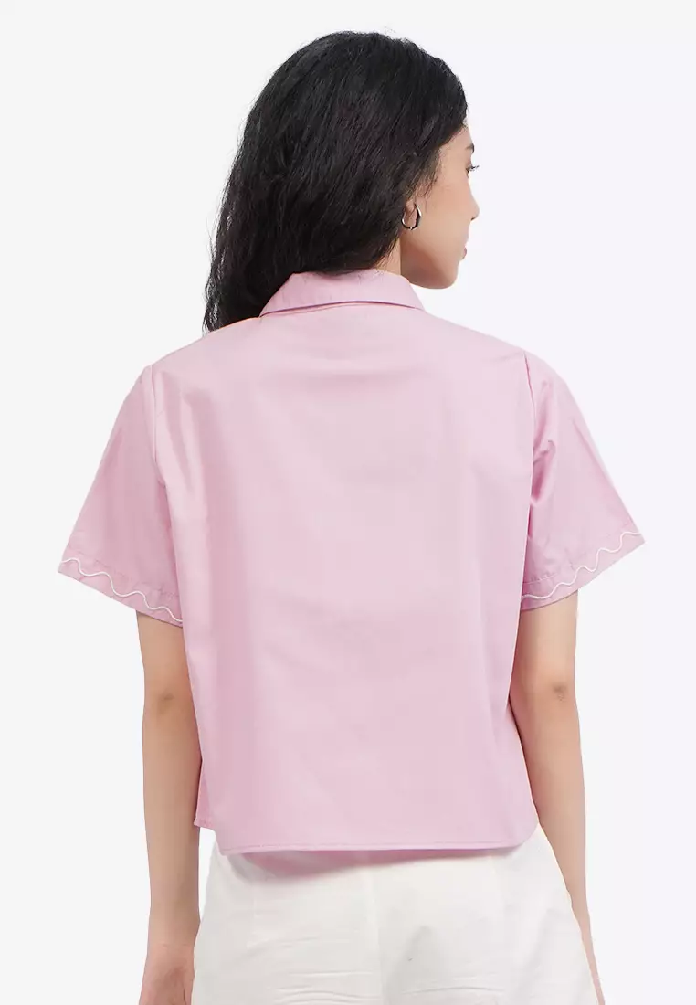 Embroidered Bow Short Sleeve Shirt