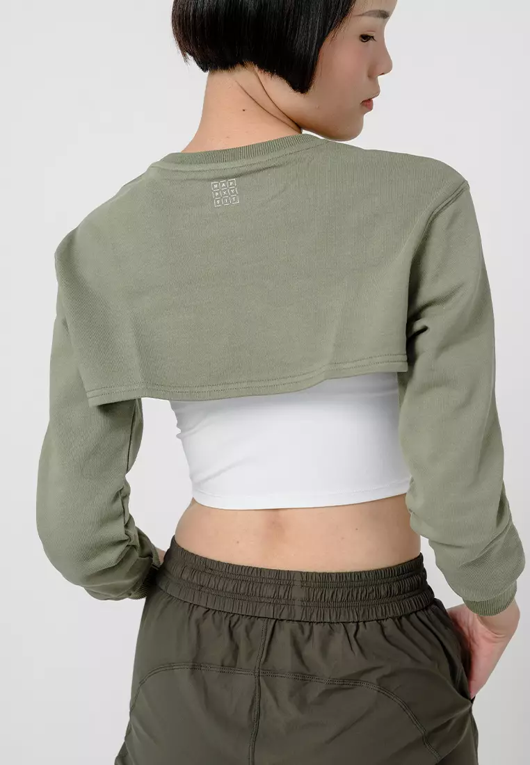 HAPPYFIT Drop Shoulder Super Crop Sweatshirt - Army Green