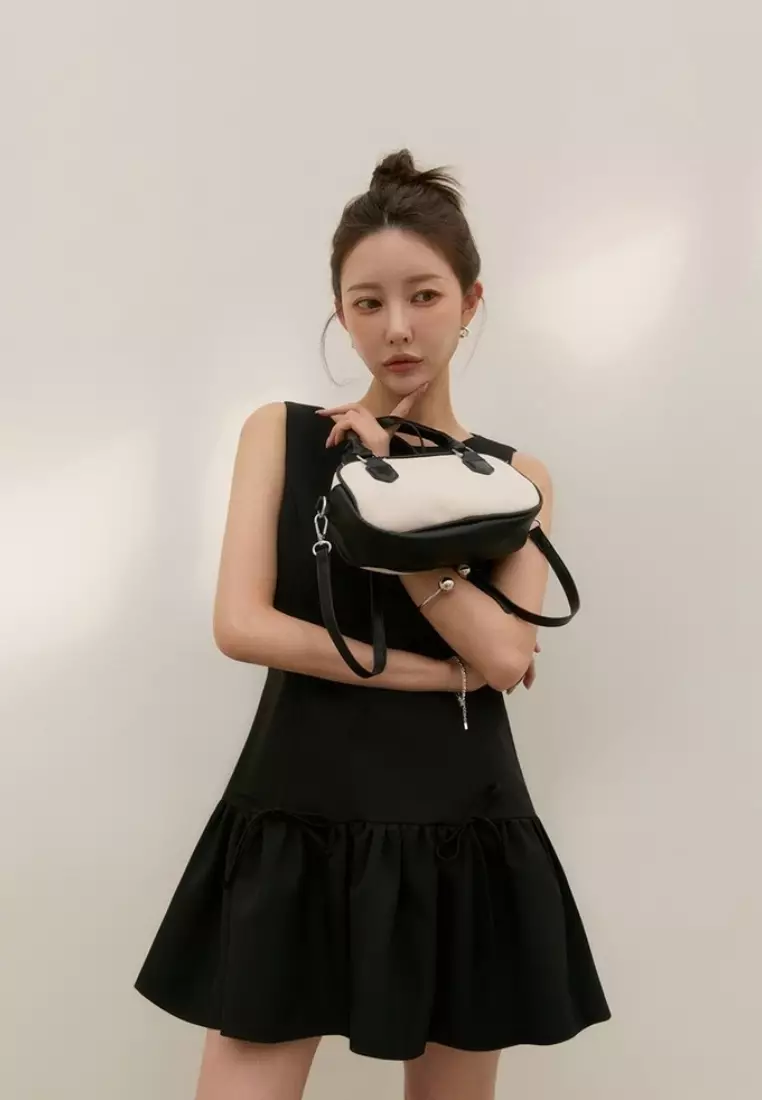 Elegant Bow Tie Vintage Puffy Tank Mini Dress CA26041612BK