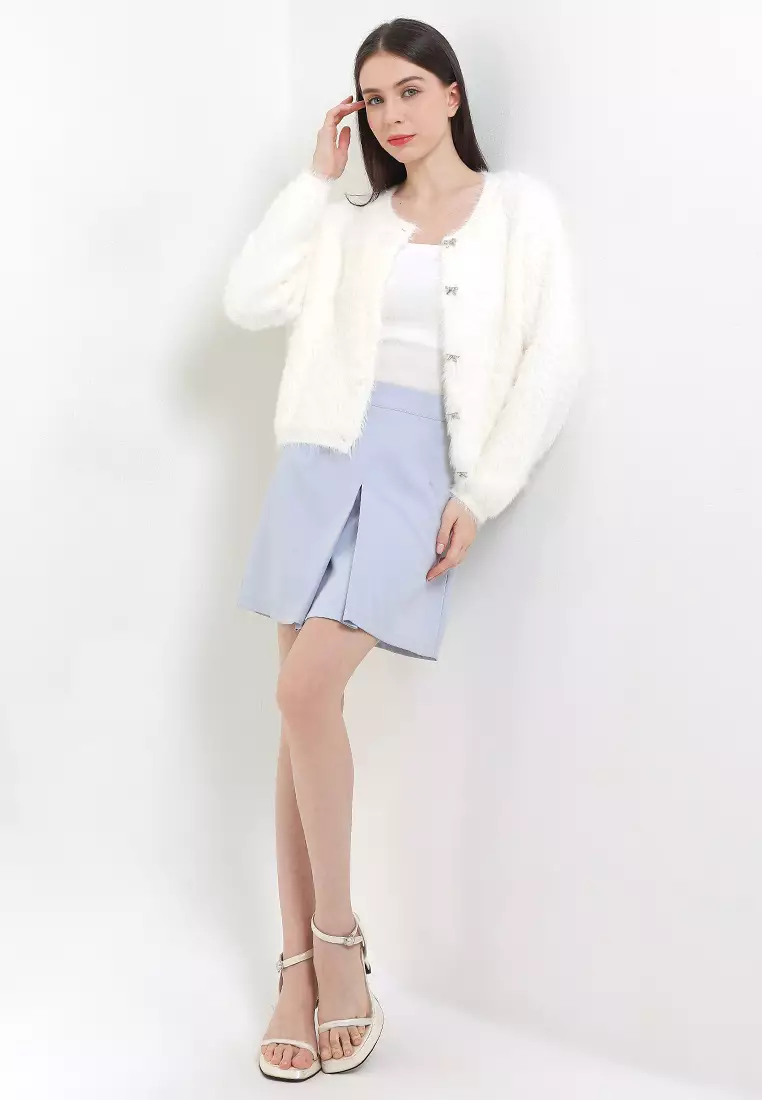 Crystal Bow Buttons Faux Fur Jacket