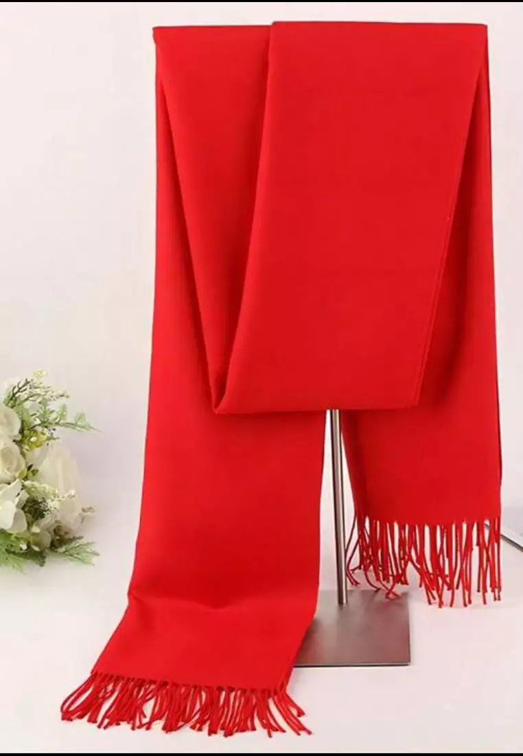Aksesoris Wanita Plain Viscose Shawl Pashmina Syal Wanita Red