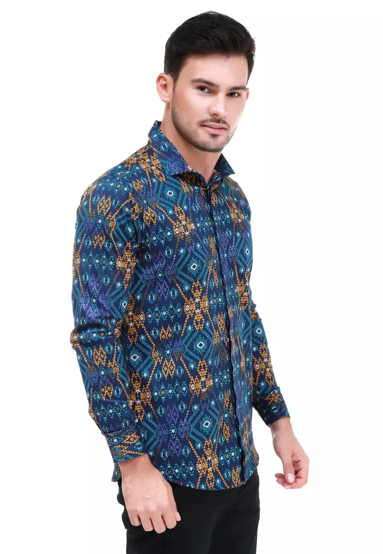 Dwan Kemeja Batik Pria Luxury Atasan Formal Longsleeve Shirt Material Cotton ORIGINAL - Gold