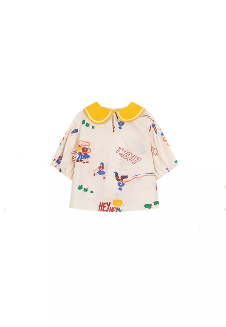 Allover Graphic Print Top With Detachable Collar