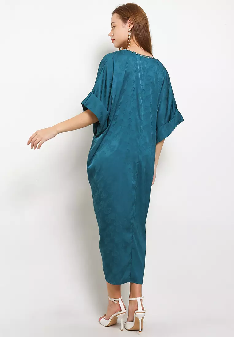 Embellished Twist Jacquard Silk Kaftan