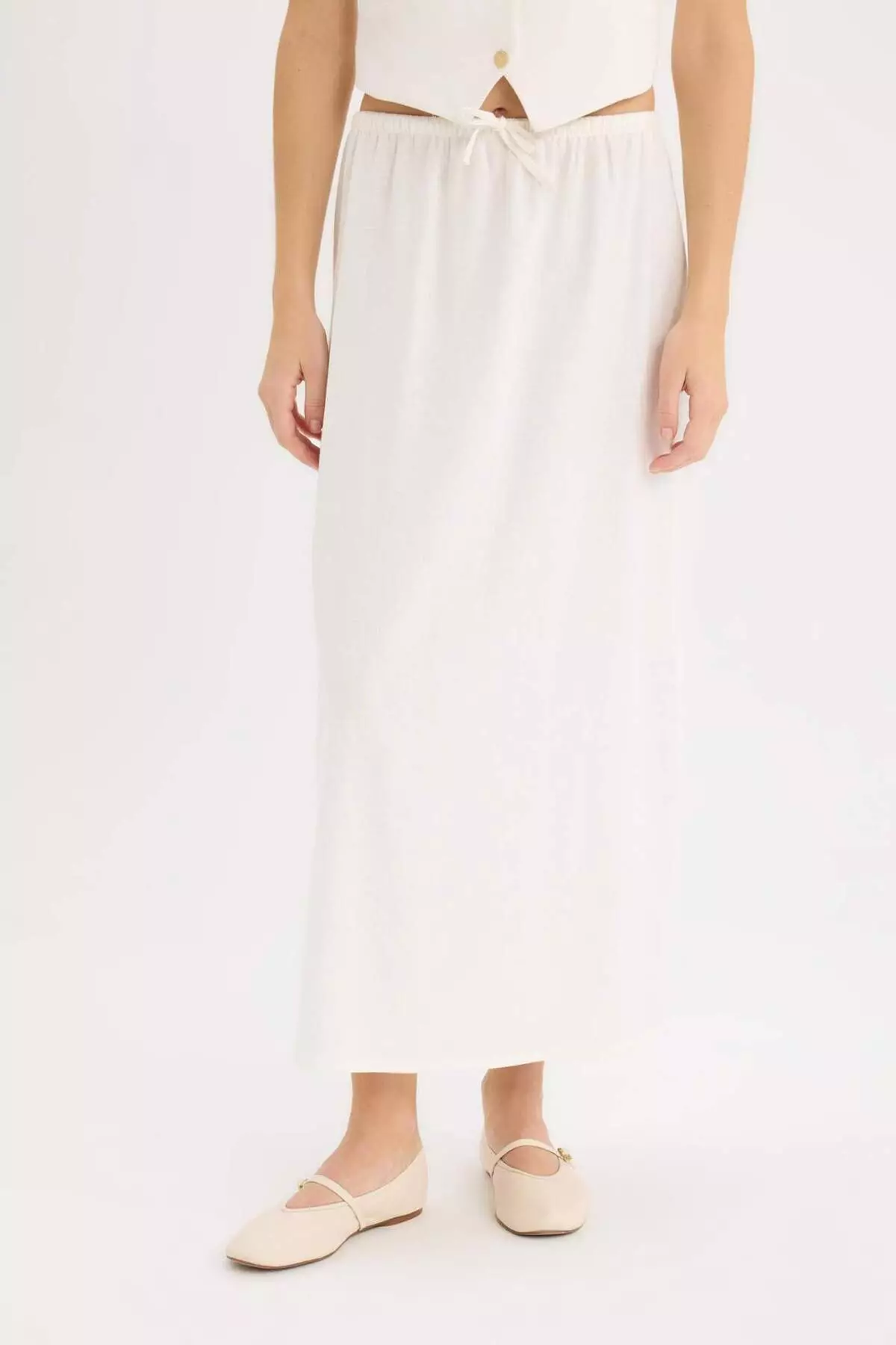 Coool A-Line Regular Waist Linen Blended Maxi White Skirt D8274Ax25Sm