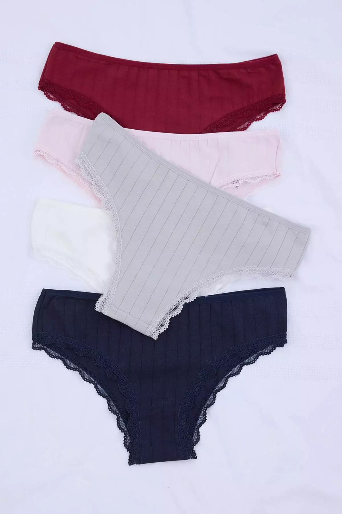 Multi-Colored Cotton 5-Piece Lace Striped Brazilian Knitted Panties Thmss26Ku5