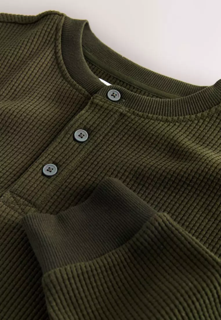 Long Sleeve Grandad Collar 100% Cotton T-Shirt