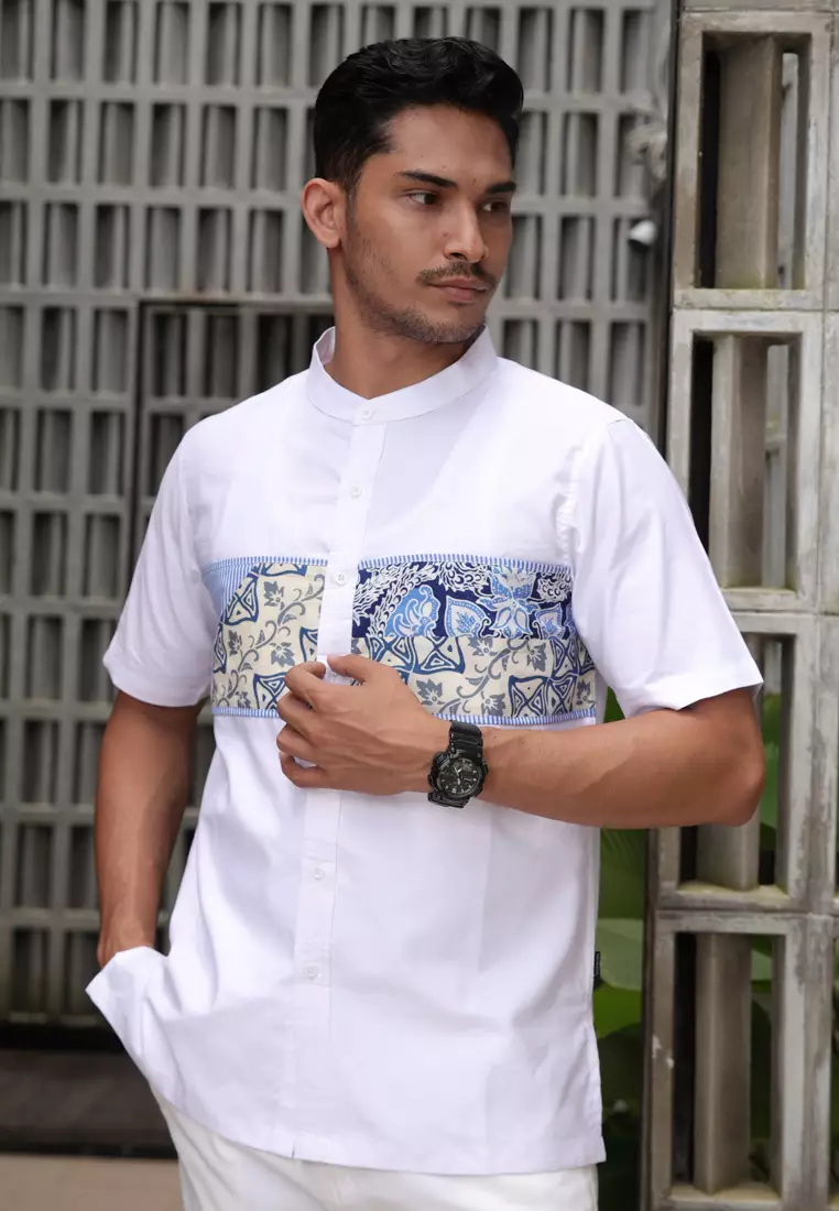 Hadinata Batik Koko Cap Pendek Azka White Raya Series