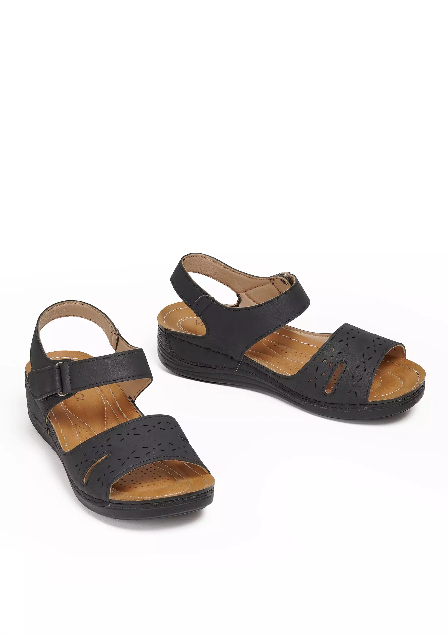 VIVI NICI - Anura Sandal Slip On Wedges Wanita Hak 5 Cm Black Solid