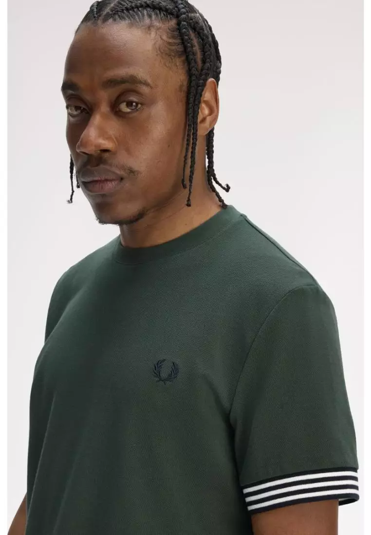 Fred Perry M7707 Striped Cuff T-Shirt (Court Green)