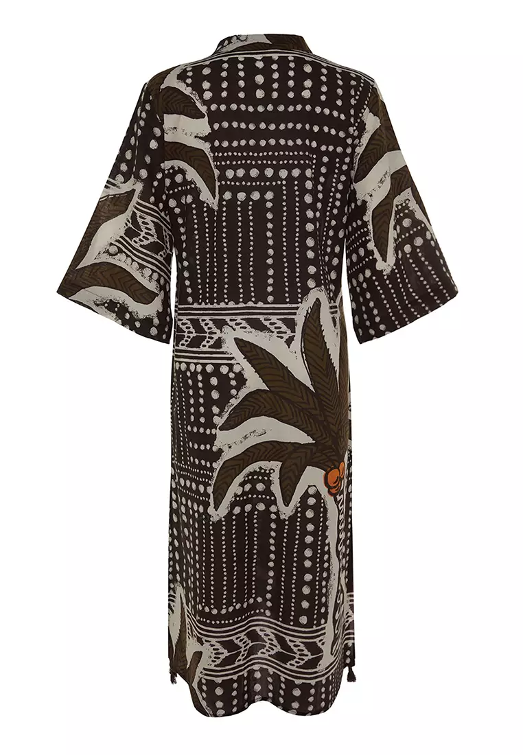 Tropical Printed Tassel Detailed Voile Kaftan