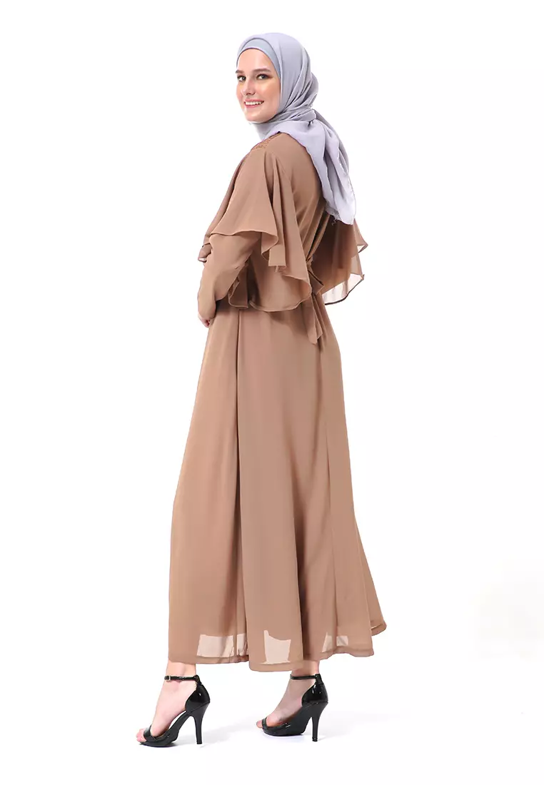 Hilda Dress Panjang Muslimah Wanita Long Sleeve High Quality Premium - Brown