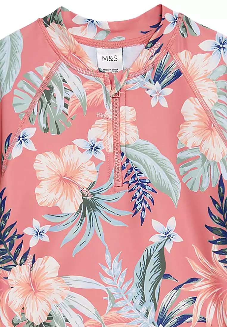 2Pc Tropical Floral Rash Vest Set