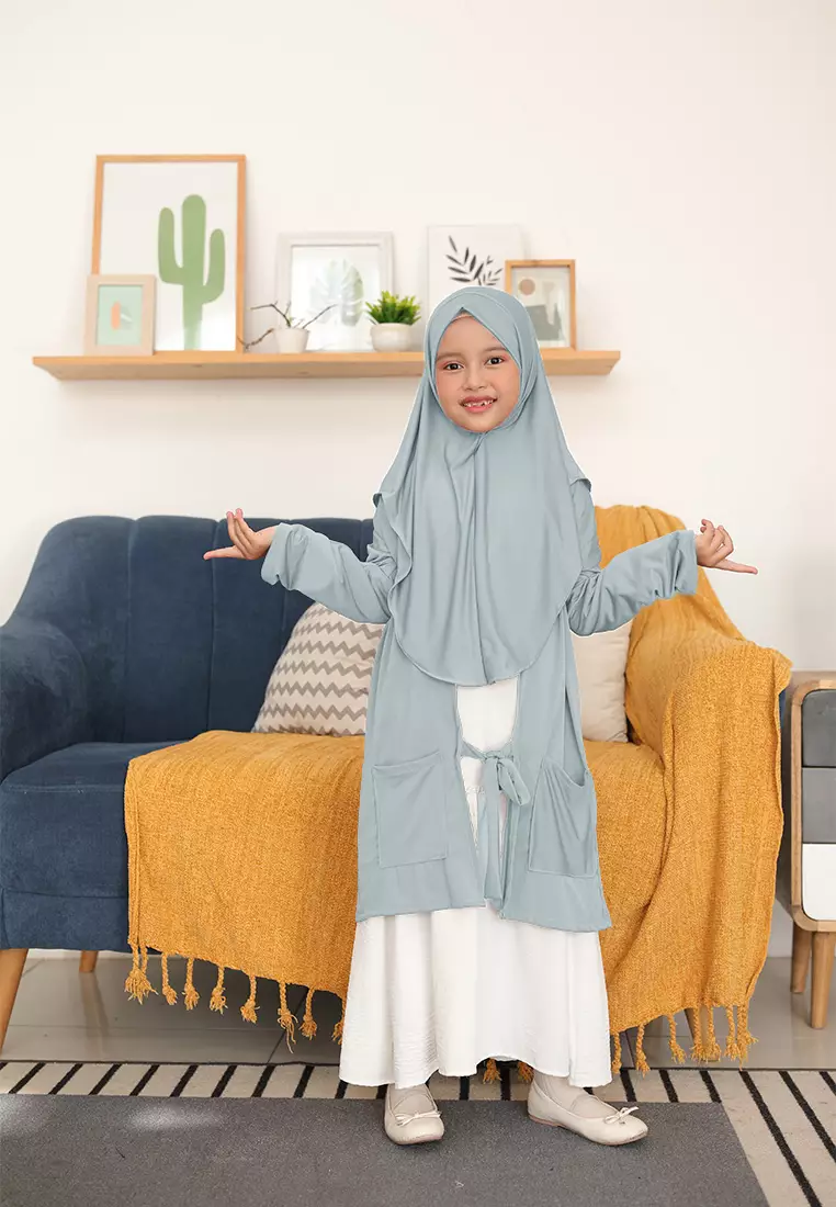 Alifa Bergo Anak | Hijab Instan Anak | Kerudung Instan | Cardigan Outer  - Lava Grey