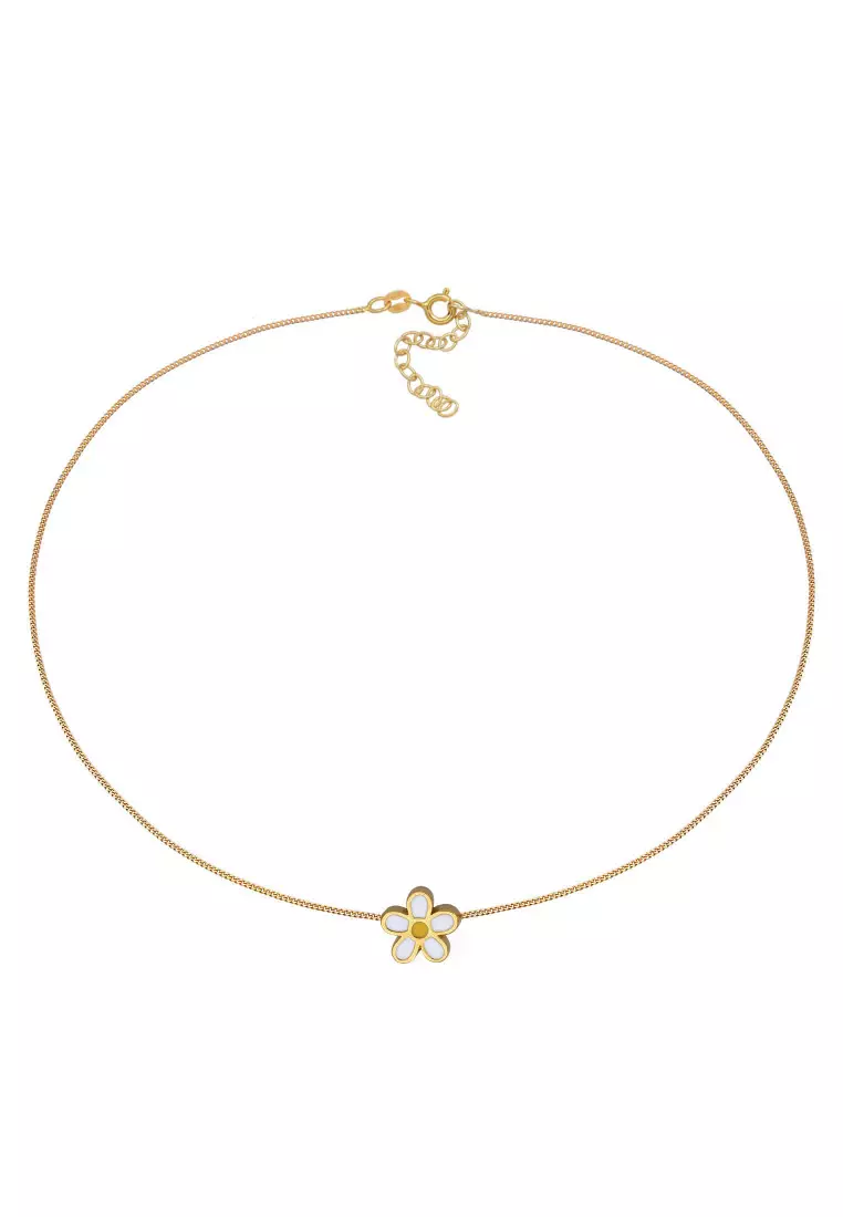 Kalung Perhiasan Perak 925 Wanita Choker Flower Enamel Gold Plated