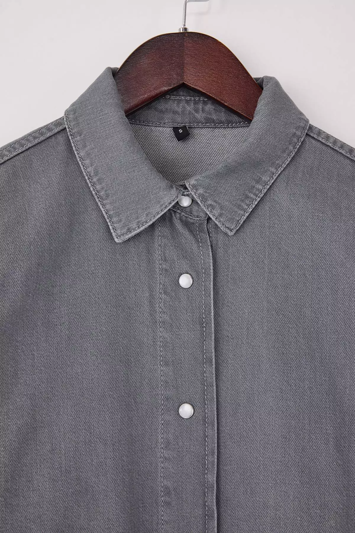 Gray Oversized Basic 1% Cotton Denim Shirt Twoss26Go5