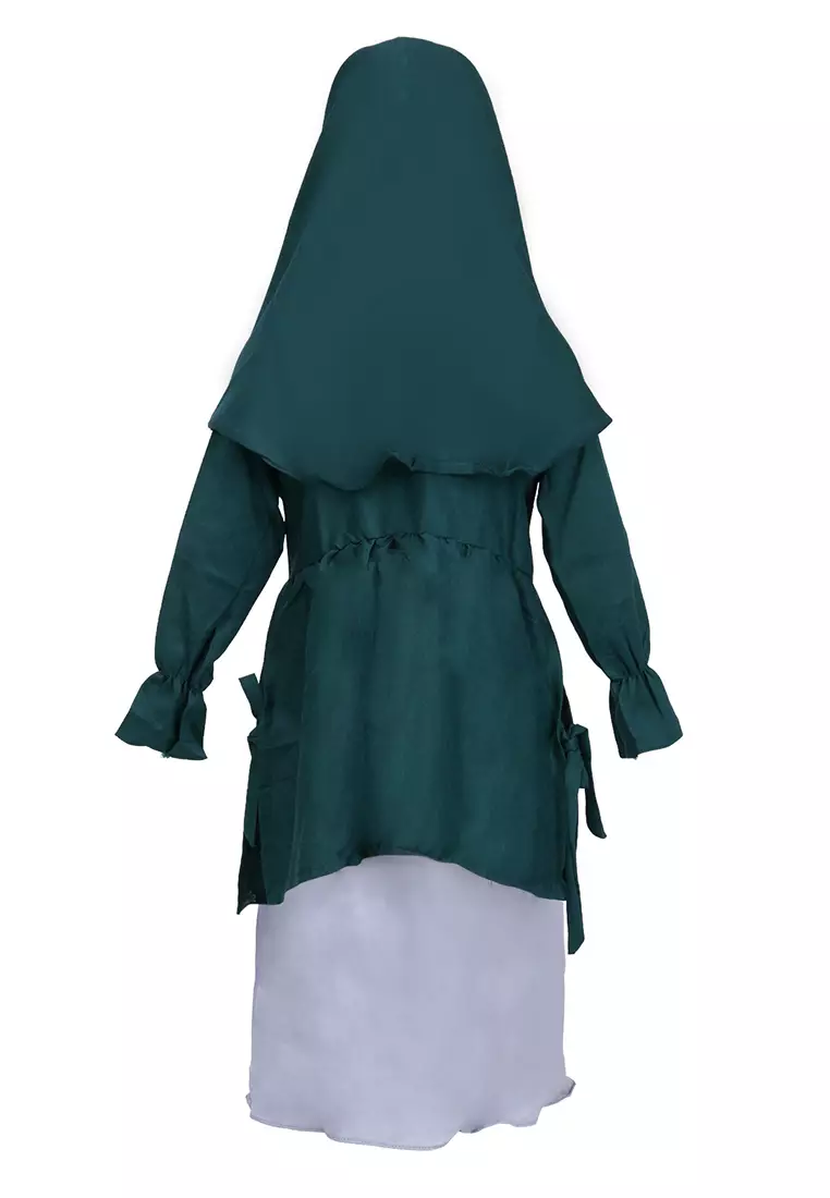 Jourell Setelan Gamis Anak Wanita Motif Polos Kids One Set Material Moscrepe ORIGINAL - Green Bottle