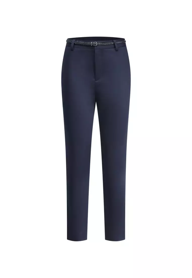 Cotton Blend Spandex Satin Ankle Skinny Pants With Belt