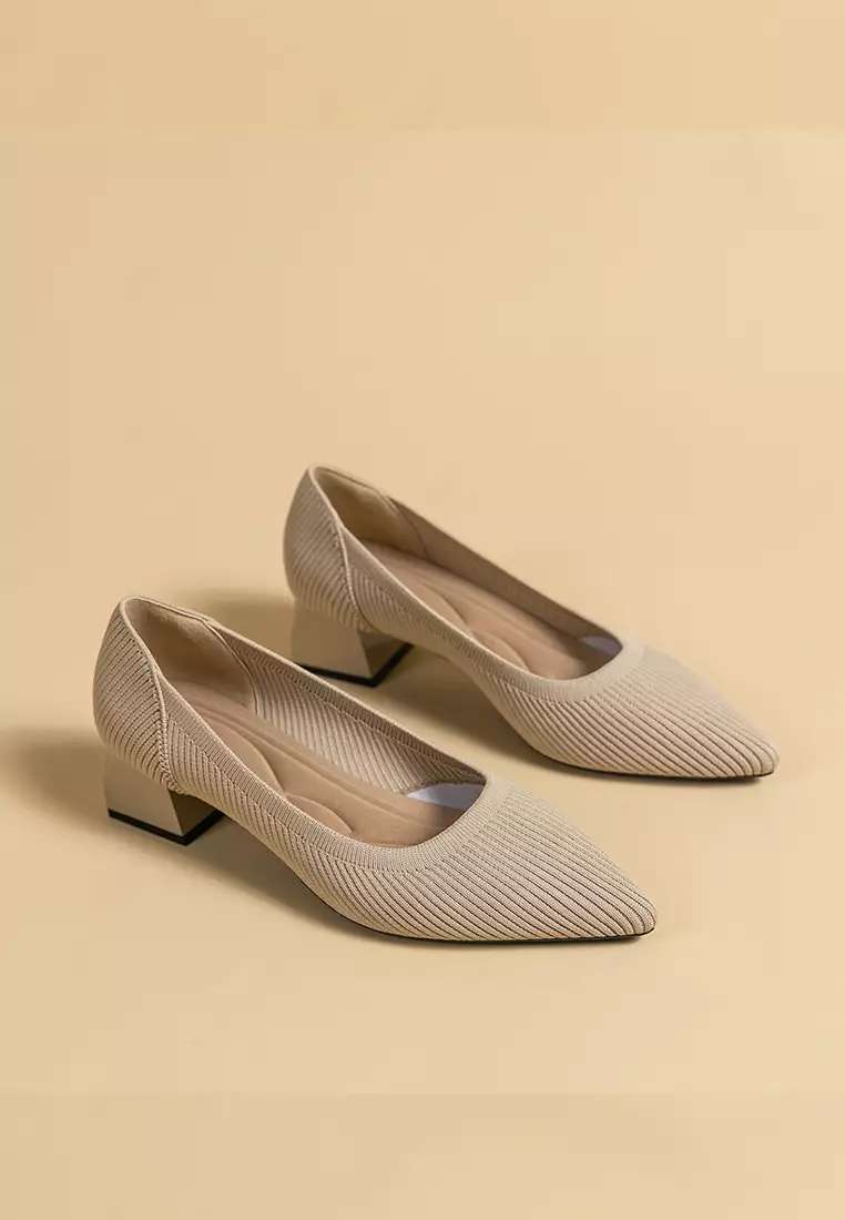 4CM ‌Pointed-toe Fly Knit‌ Chunky Heels‌ TJ1508